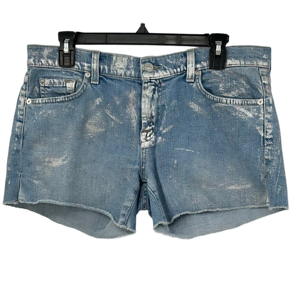 7 For All Mankind Shorts Women 29 Denim Metallic Splatter Stretch Festival Beach